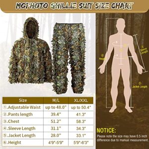 MOPHOTO Ghillie Suit 3D Leafy Camo Hunting Suits, Woodland Gilly Suits Gillies Suits for Men, Leaf Camouflage Hunting Suits