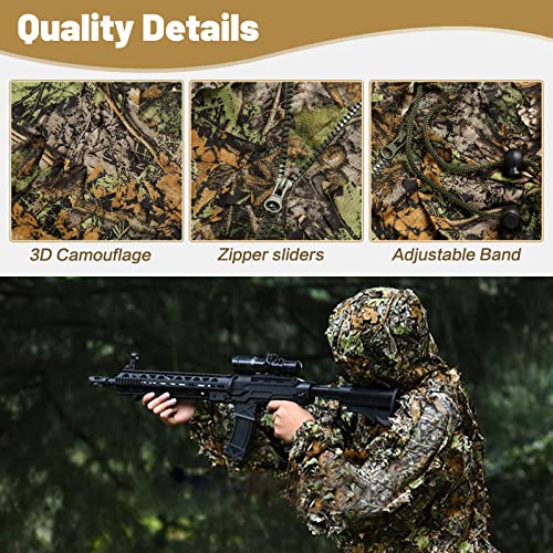 MOPHOTO Ghillie Suit 3D Leafy Camo Hunting Suits, Woodland Gilly Suits Gillies Suits for Men, Leaf Camouflage Hunting Suits