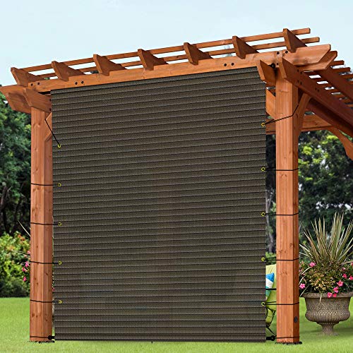 Patio Outdoor Shade Universal Replacement Pergola Canopy Cover 7'x16' Hollow Out Brown with Grommets 2 Sides Weighted Rods Included Shade Screen Panel for Deck Porch