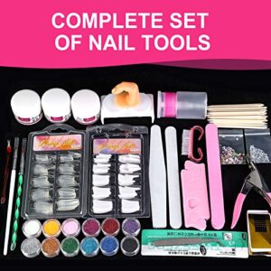 Nail Kit Set Professional Acrylic with Everything, 12 Glitter Acrylic Powder Kit Nail Art Tips Nail Art Decoration, DIY Nail Art Tool Nail Supplies Acrylic Nail Kit for Beginners (Beginners)