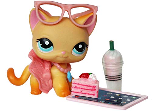 LPS Accessories Lot Laptop Glasses Skirt Collar Cake Food Drink Pink Outfit Set for lps Rare Figures Shorthair Cats and Collie Great Dane Cocker Spaniel Dogs 6 PCS (Cat Not Included)