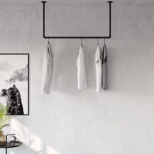 pamo clothes rail industrial loft design - hang low - clothing rack for walk-in wardrobe i bedroom or bath - clothes rack made of black sturdy water pipes/ tubes with wall mounting