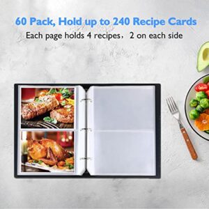 MaxGear Recipe Card Protectors (60 Pack, 4x6 inch Pockets) Recipe Card Holder for 8.5 x 9.5 3 Ring Binder, 2 Pockets Per Page, Recipe Binder Photo Refill Pages, Perfect for Recipe and Photo Sleeves