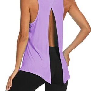 Bestisun Women's Athletic Yoga Shirt, Sleeveless Gym & Dance Top, Light Purple M