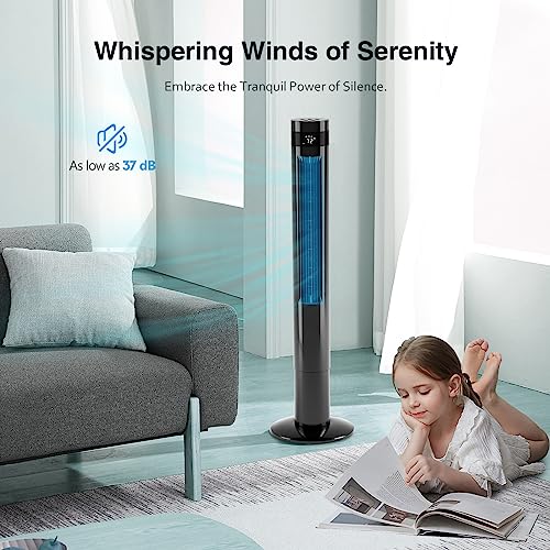 R.W.FLAME Tower Fan, Oscillation fan with Remote Control, Standing fan for office, 3 Wind Modes,Time Settings, Portable Bladeless Floor Fans for Home with Children/Pets/Elders(43", Black)