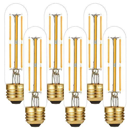 LiteHistory Dimmable E26 Edison Bulb, AC120V Warm White 2700K Light Bulbs, 6W Equal 60 watt 600LM Tubular T10 led for Rustic Pendant,Chandeliers,Wall sconces,Vanity 6Pack