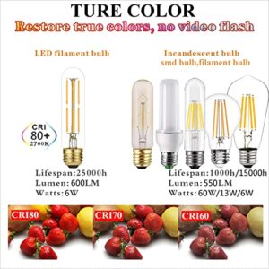 LiteHistory Dimmable E26 Edison Bulb, AC120V Warm White 2700K Light Bulbs, 6W Equal 60 watt 600LM Tubular T10 led for Rustic Pendant,Chandeliers,Wall sconces,Vanity 6Pack