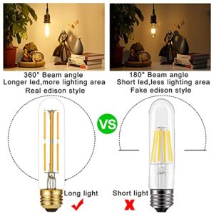 LiteHistory Dimmable E26 Edison Bulb, AC120V Warm White 2700K Light Bulbs, 6W Equal 60 watt 600LM Tubular T10 led for Rustic Pendant,Chandeliers,Wall sconces,Vanity 6Pack