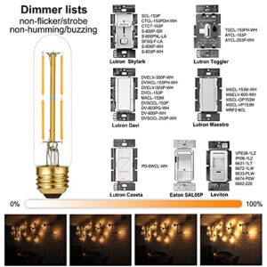 LiteHistory Dimmable E26 Edison Bulb, AC120V Warm White 2700K Light Bulbs, 6W Equal 60 watt 600LM Tubular T10 led for Rustic Pendant,Chandeliers,Wall sconces,Vanity 6Pack