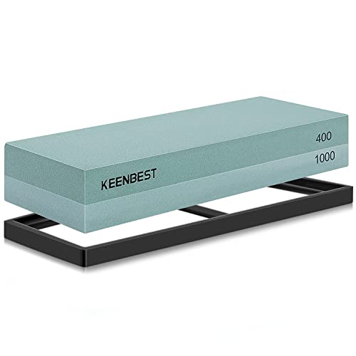 KEENBEST Actual Grit Premium Material Sharpening Stone 2 Side 400 1000 Whetstone Set Kitchen Knife Sharpener Stone Wet Stones for Sharping Knives Kit with Non-slip Rubber Base