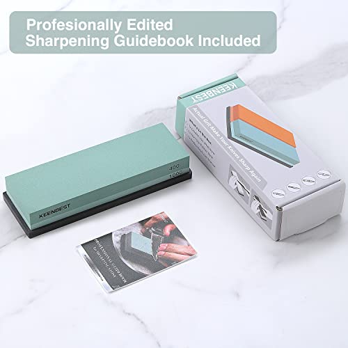 KEENBEST Actual Grit Premium Material Sharpening Stone 2 Side 400 1000 Whetstone Set Kitchen Knife Sharpener Stone Wet Stones for Sharping Knives Kit with Non-slip Rubber Base