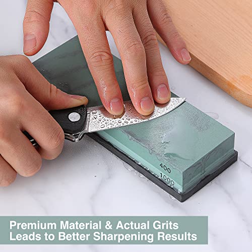 KEENBEST Actual Grit Premium Material Sharpening Stone 2 Side 400 1000 Whetstone Set Kitchen Knife Sharpener Stone Wet Stones for Sharping Knives Kit with Non-slip Rubber Base