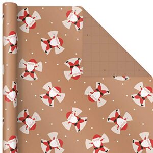 Hallmark Recyclable Kraft Christmas Wrapping Paper for Kids with Cut Lines on Reverse (4 Rolls: 88 sq. ft. ttl) Penguins, Santa, Snowmen, Polka Dots