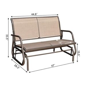 GOLDSUN Swing Glider Chair Patio Swing Bench for 2 Person, Outdoor & Indoor Lawn Steel Rocking Garden Loveseat with Cupholder for Outside,Patio, Backyard, Poolside(Coffee)