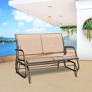 GOLDSUN Swing Glider Chair Patio Swing Bench for 2 Person, Outdoor & Indoor Lawn Steel Rocking Garden Loveseat with Cupholder for Outside,Patio, Backyard, Poolside(Coffee)