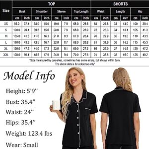 SWOMOG Women's Button Down Pajama Set V-Neck Short Sleeve Sleepwear Soft Pj Sets S-XXL A- Black