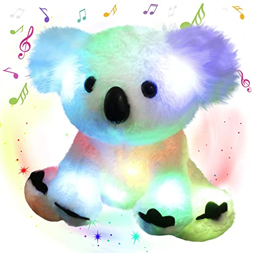 Glow Guards Musical Light up White Koala Stuffed Animal LED Singing Wildlife Soft Plush Toy with Night Lights Lullabies Birthday Idea Gift for Toddlers Kids, 10''