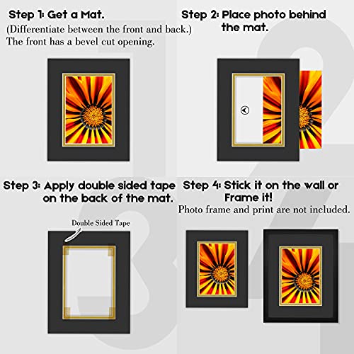 Golden State Art, 11x14 Double Mats for 8x10 - for Photos, Pictures, Frames - Acid-Free, 5 Pack, Black Over Old Gold