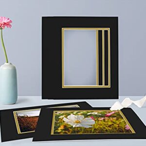 Golden State Art, 11x14 Double Mats for 8x10 - for Photos, Pictures, Frames - Acid-Free, 5 Pack, Black Over Old Gold