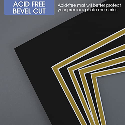 Golden State Art, 11x14 Double Mats for 8x10 - for Photos, Pictures, Frames - Acid-Free, 5 Pack, Black Over Old Gold