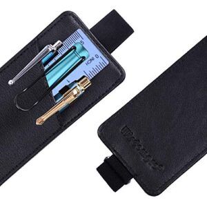 Wisdompro Adjustable Elastic Band Pen Holder, 2 Packs PU Leather Pencil Holder, Pen Sleeve Pouch, Fits for 8" to 11.5" Hardcover Journals, Notebooks, Planners, iPad - Black