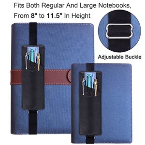 Wisdompro Adjustable Elastic Band Pen Holder, 2 Packs PU Leather Pencil Holder, Pen Sleeve Pouch, Fits for 8" to 11.5" Hardcover Journals, Notebooks, Planners, iPad - Black