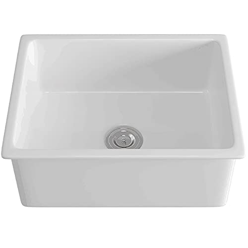 24 Undermount Kitchen Sink - Enbol 24x18 inch Undermount White Porcelain Kitchen Sink Single Bowl with Strainer PU2318