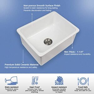 24 Undermount Kitchen Sink - Enbol 24x18 inch Undermount White Porcelain Kitchen Sink Single Bowl with Strainer PU2318