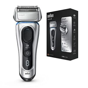 braun series 8 8330s next generation, electric shaver for men, rechargeable and cordless razor, silver, fabric travel case, wet and dry, foil shaver
