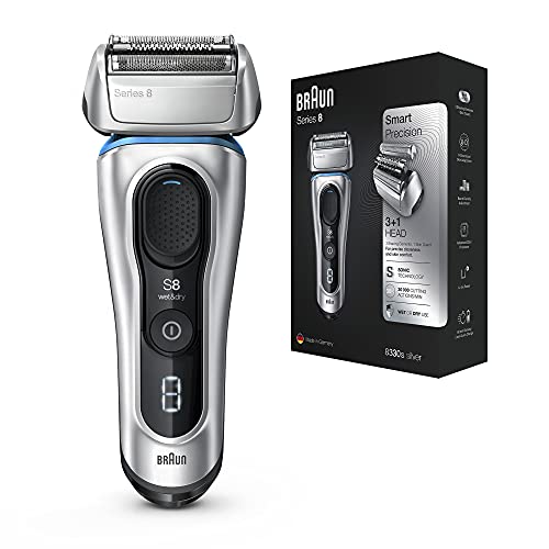 Braun Series 8 8330s Next Generation, Electric Shaver for Men, Rechargeable and Cordless Razor, Silver, Fabric Travel Case, Wet and Dry, Foil Shaver