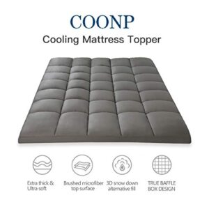 COONP California King Mattress Topper, Extra Thick Mattress Pad Cover, Cooling Pillowtop with 8-21 Inch Deep Pocket 3D Snow Down Alternative Fill (California King, Grey)