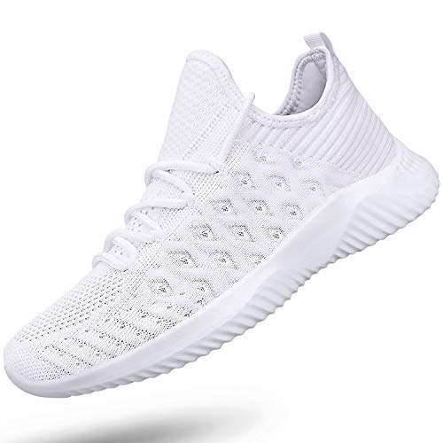 Feethit Womens Slip On Walking Shoes Non Slip Running Shoes Breathable Workout Shoes Lightweight Gym Sneakers White Size 10