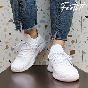 Feethit Womens Slip On Walking Shoes Non Slip Running Shoes Breathable Workout Shoes Lightweight Gym Sneakers White Size 10