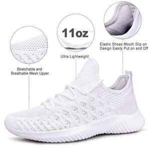 Feethit Womens Slip On Walking Shoes Non Slip Running Shoes Breathable Workout Shoes Lightweight Gym Sneakers White Size 10