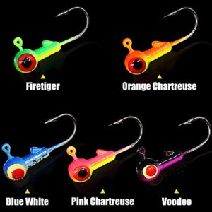 Round-Jig-Heads-for-Fishing-Painted-Jigheads-Walleye-Bass Crappie Fishing Jig Hooks 3/8 oz 1/4 oz 3/16 oz 1/8 oz 1/16 oz Assortment 25-50 Pack