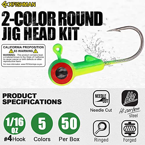 Round-Jig-Heads-for-Fishing-Painted-Jigheads-Walleye-Bass Crappie Fishing Jig Hooks 3/8 oz 1/4 oz 3/16 oz 1/8 oz 1/16 oz Assortment 25-50 Pack