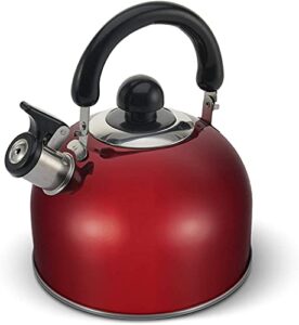 elitra whistling tea kettle - stainless steel tea pot with stay cool handle - 2.6 quart / 2.5 liter - (red)