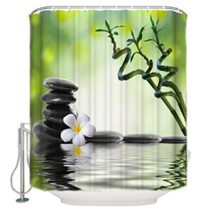 zoe store 36" x 72" shower curtain with hooks, zen orchid basalt stone and bamboo - waterproof polyester cloth bath curtains sets for bathroom decoration