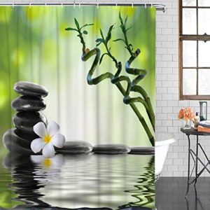 ZOE STORE 36" x 72" Shower Curtain with Hooks, Zen Orchid Basalt Stone and Bamboo - Waterproof Polyester Cloth Bath Curtains Sets for Bathroom Decoration