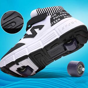 UGUHU Shoe with Wheels Automatic Retractable Technical Skateboarding Shoe Inline Skates Cross Trainers Roller Skate Shoes Wheels Shoes Motion Trainers Shoes for Boys Girls,Double-41