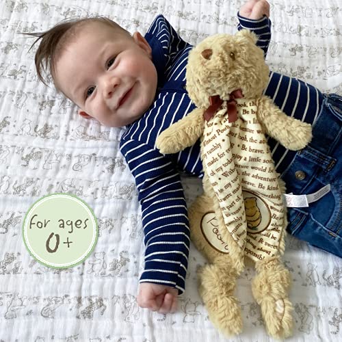 Disney Baby Classic Winnie The Pooh Lovey Security Blanket, Soft Huggable Pooh Plush Lovey Toy for Baby and Infant Boys and Girls, Encouraging Words Printed on Blanket