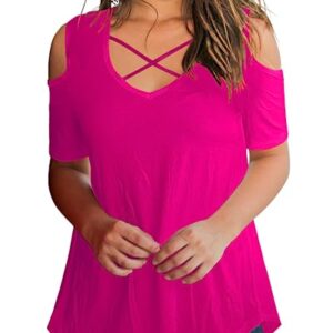 SMALNNIE Barbie Outfit for Women Hot Pink Womens Summer Tops 2023 Cold Shoulder M