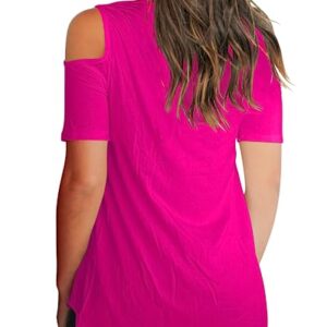 SMALNNIE Barbie Outfit for Women Hot Pink Womens Summer Tops 2023 Cold Shoulder M