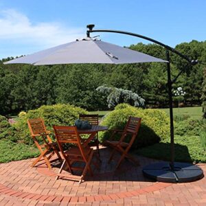 Sunnydaze 10-Foot Cantilever Umbrella with Solar LED Lights - Polyester Shade/Steel Pole - Air Vent and Cross Base - Smoke