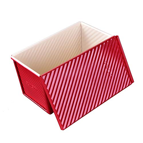 LI-GELISI Loaf Pan with Cover, Quick Release Coating Professional 1-Pound Non-Stick Loaf Pan（Red）