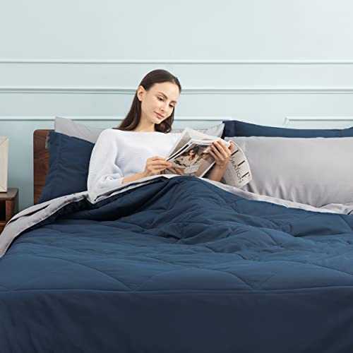 Bedsure Navy Bedding Set Queen - 7 Pieces Reversible Bed Sets in a Bag with Comforters, Sheets, Pillowcases & Shams, Comforter