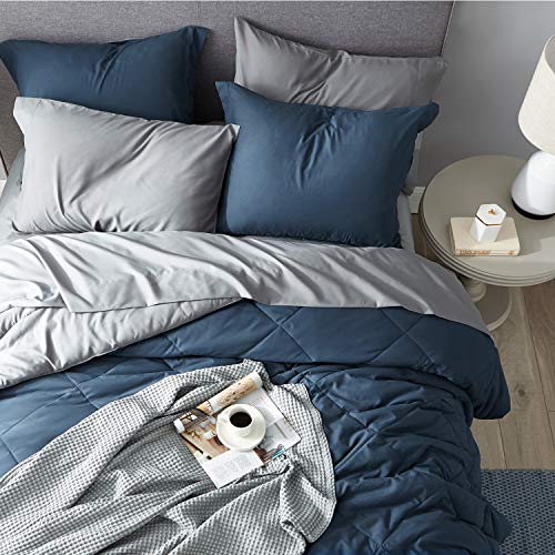Bedsure Navy Bedding Set Queen - 7 Pieces Reversible Bed Sets in a Bag with Comforters, Sheets, Pillowcases & Shams, Comforter
