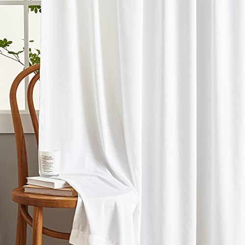 Privacy White Sheer Curtains That Let Light in, Rod Pocket Semi Sheer Privacy Curtains 95 inch Length 2 panels, Soft Velvet Opaque Privacy Draps for Windows Living Room Bedroom French Doors (52"x 95")