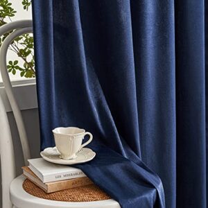 privacy sheer curtains 84 inch length 2 panels set, semi sheer privacy curtain drapes, navy rod pocket velvet opaque privacy curtains for windows living room bedroom sunroom french doors (52"w x 84"l)