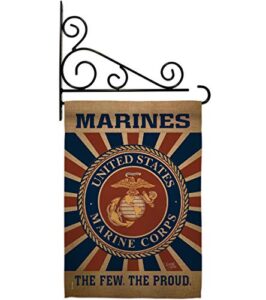 marine corps garden flag - set wall holder armed forces usmc semper fi united state american military veteran retire official - house banner small yard gift double-sided made in usa 13 x 18.5